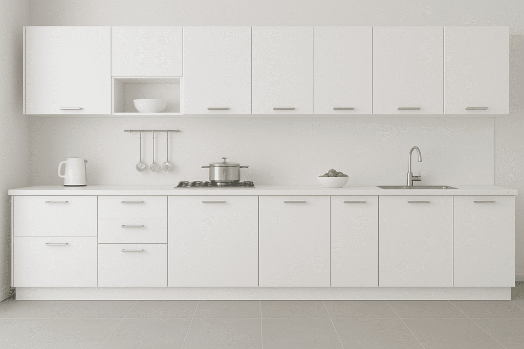 Crisp White All-Over Elegance Single Wall Modular Kitchen