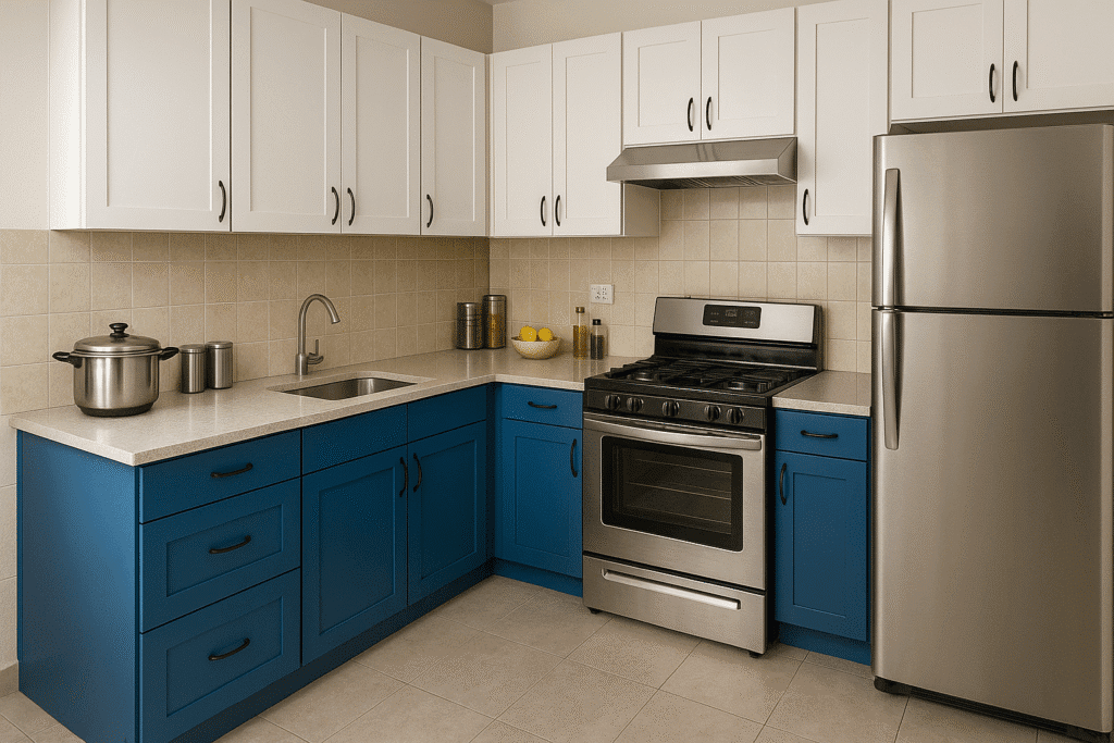 Lshape Modular Kitchen - Blue Meets White Colour Combination