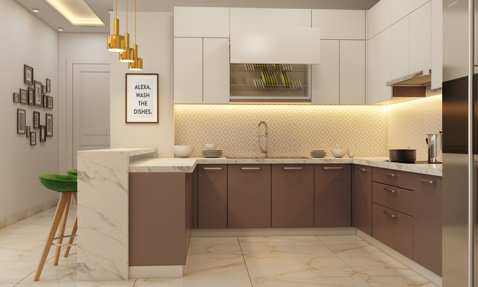 Modular Kitchen with Earthy Shades of Brown