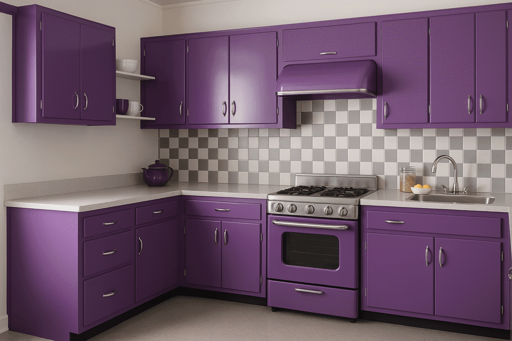 Modular Kitchen with Retro Purple and White Colour