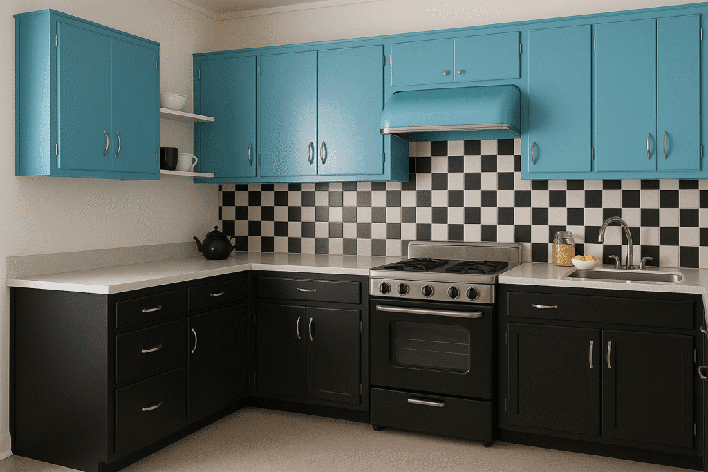 Modular Kitchen with Vintage Black and Blue