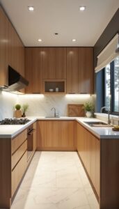 Modern U-Shaped Modular Kitchen with Elegant Wooden Finish