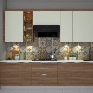 Contemporary Modular Kitchen with Patterned Backsplash