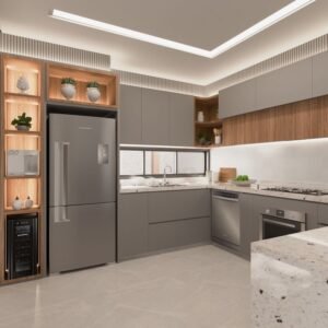 Matte Grey L Shaped Kitchen with Utility Integration