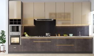 Matte and Metallic Kitchen with Gold Accents