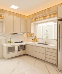Minimalist Cream Kitchen with Built in Appliances
