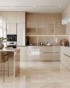 Modern Grey Kitchen with Dual Tone Upper Cabinets