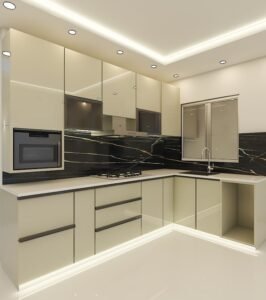 Neutral Toned Kitchen with Wooden Flooring