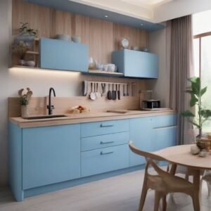 Pastel Blue and Wood Kitchen with Natural Light