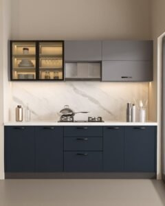 Two-Tone Modular Kitchen with Glass Cabinets