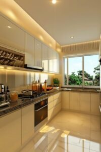 Warm White Kitchen with Granite Accents
