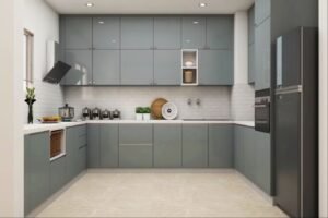 Wood Finish U-Shaped Modular Kitchen