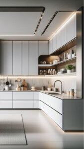 Wood and Black Open Modular Kitchen